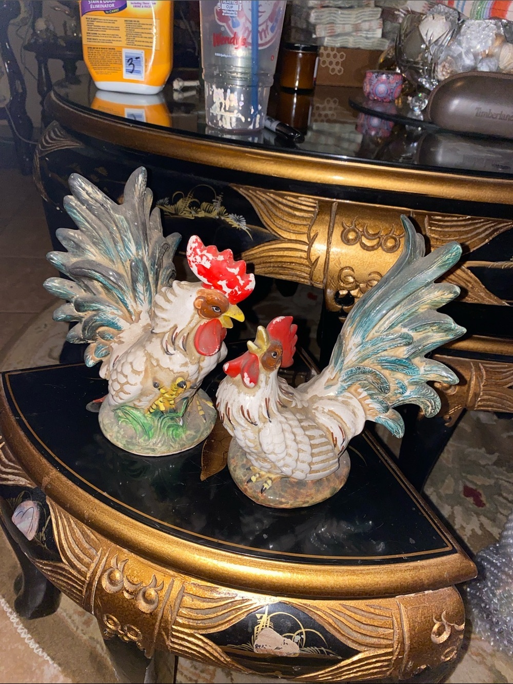 Vintage Ceramic Rooster 6 Inch Tall Set Of 2
